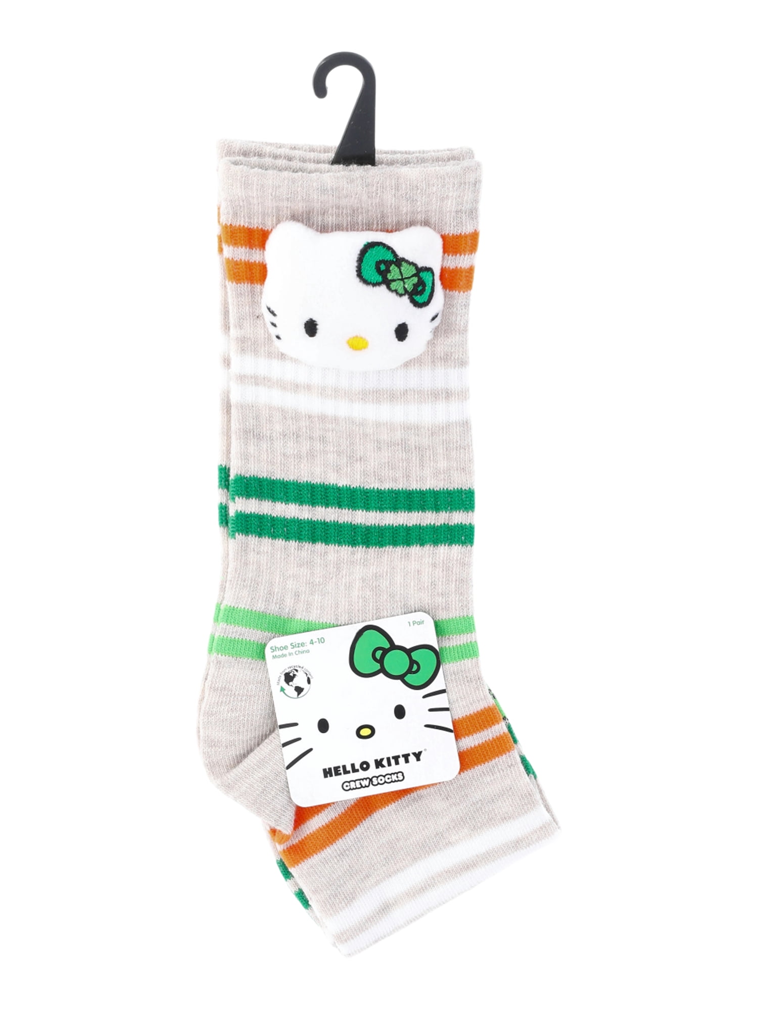 St. Patrick's Day Women's Hello Kitty Pom Crew Socks, 1-Pack, Size 4-10