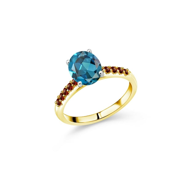 Gem Stone King 3 48 Ct 10x8mm Oval London Blue Topaz Red Garnet 10k Yellow Gold Ring With White Gold Prongs Walmart Com Walmart Com