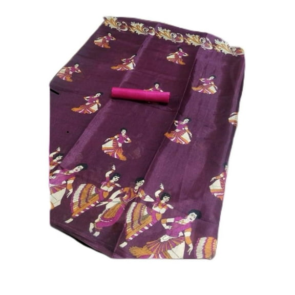 Ta ha hi Collection Women's Kalamkari Printed Silk Saree, Traditional Saris
