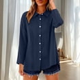 thumbnail image 2 of VBVC Women's Cotton-Linen Collared Tunic Top , Ladies' Long Sleeve Button Down Blouse , Loose Fit Pleated Shirts For Women,Navy,S-2XL, 2 of 10