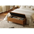 thumbnail image 3 of Modern Storage Benches with Walnut Wood Legs, 47'' Ottoman Bench with 20 Gallons Storage Space for Bedroom End of Bed, Fabric Upholstered Entryway Bench with Seating for Livingroom, Orange, 3 of 14