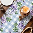 thumbnail image 3 of Purple Flowers Table Runner - 90 Inch Long Spring Floral Leaves Plants Blue Plaid Cotton and Linen Blended Dress Scarves Farmhouse Table Runner for Kitchen Dining, Coffee Table, 13" x 90", 3 of 8