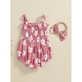 thumbnail image 5 of Musuos Newborn Girl Outfit, 3M 6M 12M 18M Flower Print Pleated Sleeveless Romper with Bowknot Hairband 2PCS Set Summer Cute Clothes, 5 of 9