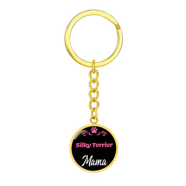 Dog Mom Keyring Silky Terrier Mama Circle Keychain Stainless Steel or 18k Gold