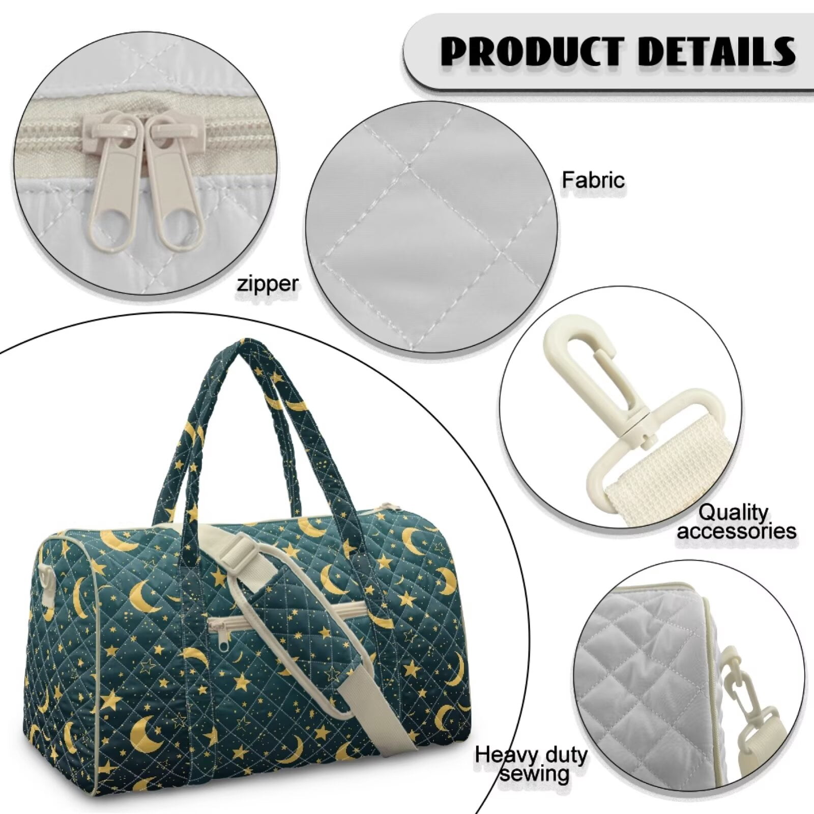 Chririnla Luggage Bag Travel Bags for Women Large Overnight Bag with Shoulder Strap & Handle Dual Design for Bussiness, Blue Moon & Star Print