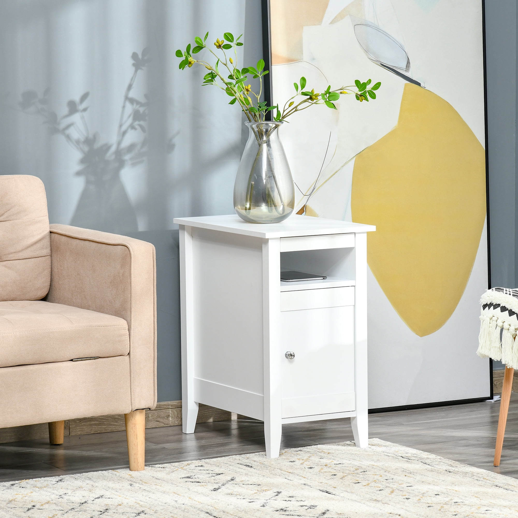 Table D'appoint En C Avec Roulettes HOMCOM - 3 Compartiments Pour Rangement