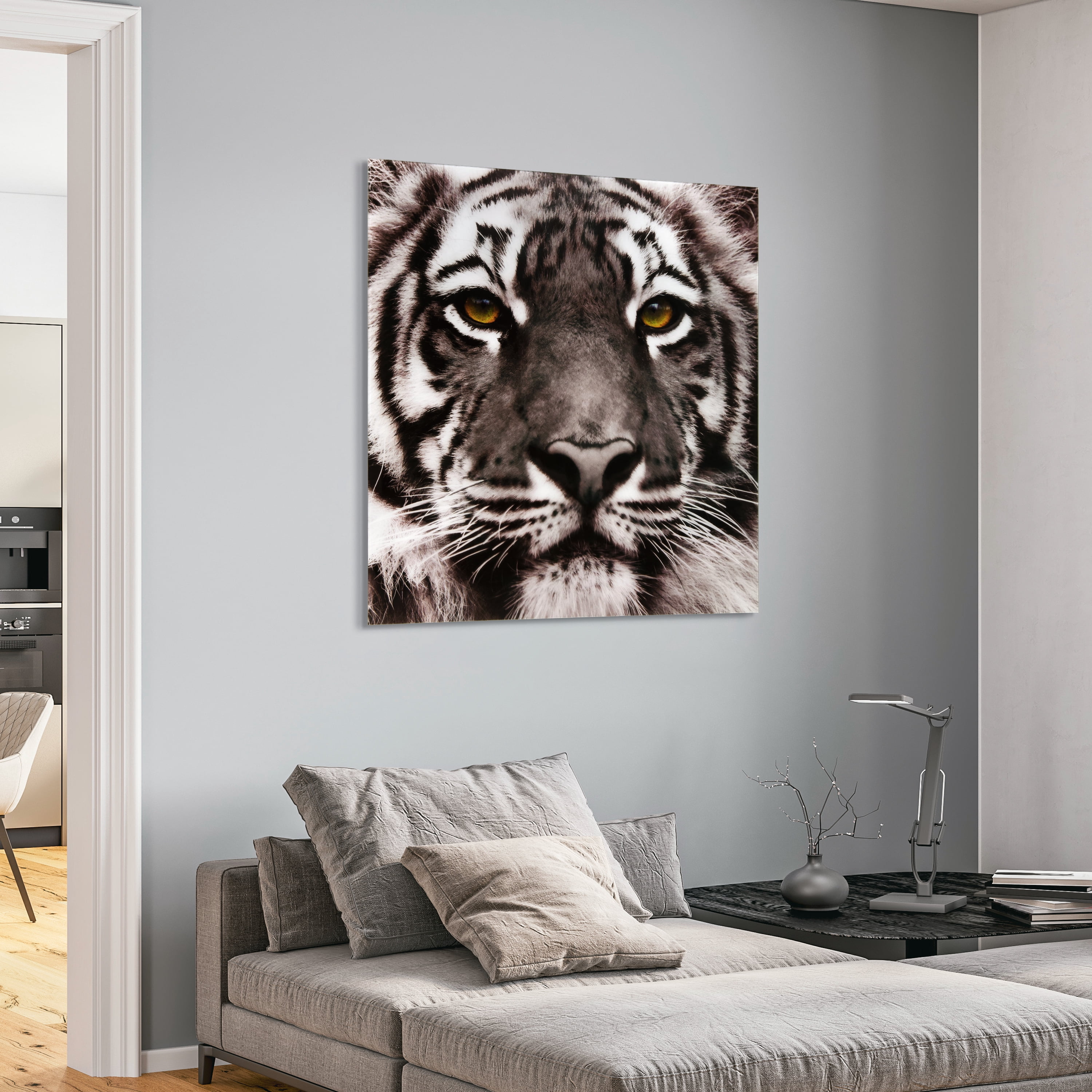 Empire Art Direct Eye of the Tiger Frameless Free Floating Tempered Glass Panel Graphic Wall Art, 38" x 38" x 0.2", Ready to Hang