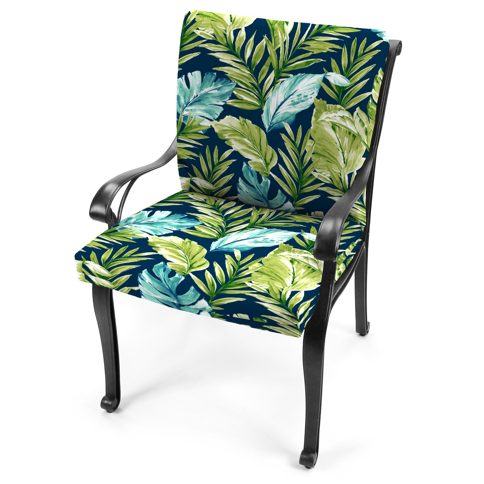 Jordan Manufacturing 44" x 21" Zealand Capri Multicolor Leaves Rectangular Outdoor Chair Cushion with Ties and Hanger Loop