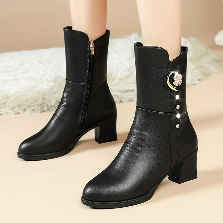 Cathalem Women s Ankle Boots Female Shoes Adult Women s Size 6M Boot Women Shoes Thick Heel Mid Length Boots Fashionable Soft Sole Plus Womens Winter