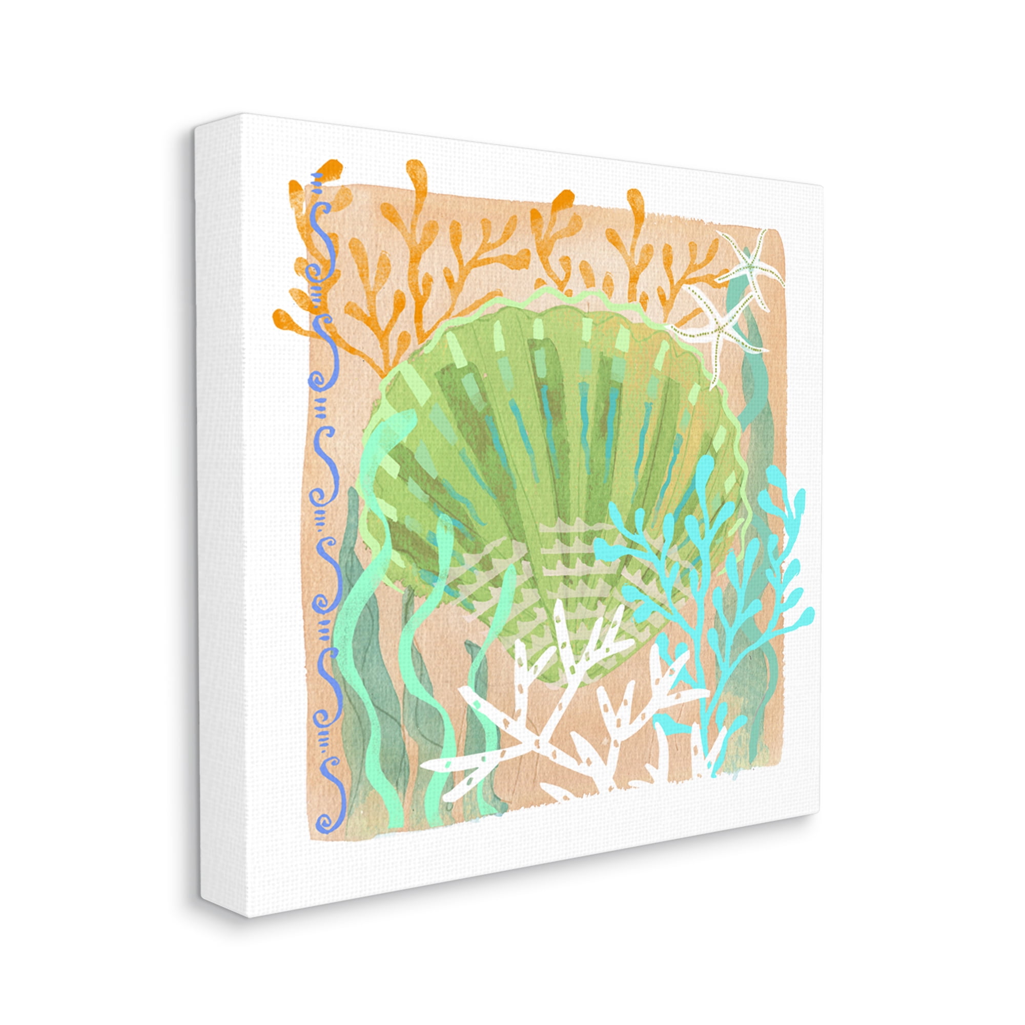 Stupell Industries Vivid Coral Overlay Beach Seashell Watercolor Pattern Graphic Art Gallery Wrapped Canvas Print Wall Art, Design by unknown