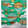 thumbnail image 1 of Soimoi Green Japan Crepe Satin Fabric Bird & Air Balloons Holiday Printed Craft Fabric by the Yard 42 Inch Wide, 1 of 3