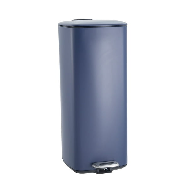 8 Gallon Square Step Trash Can, Stainless Steel Hands-Free Garbage Bin with Soft Close Lid, Removable Inner Bucket, Navy Blue for Kitchen Bathroom Office