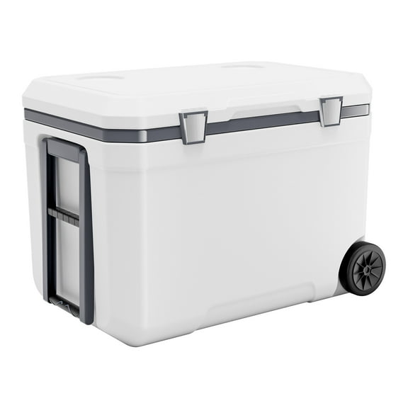 KFFKFF Mobile Chiller, 45 QT Rolling Ice Chest with Extended Ice Keeping, Sturdy Grips and Beverage Stand, Lightweight Durable Insulated Mobile Icebox, Ideal for Family Gatherings