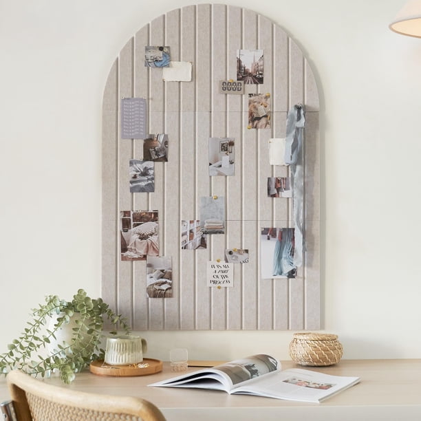 Tablón de anuncios de fieltro ZICOTO arqueado, grande, 35 x 24 cm, con 6 azulejos