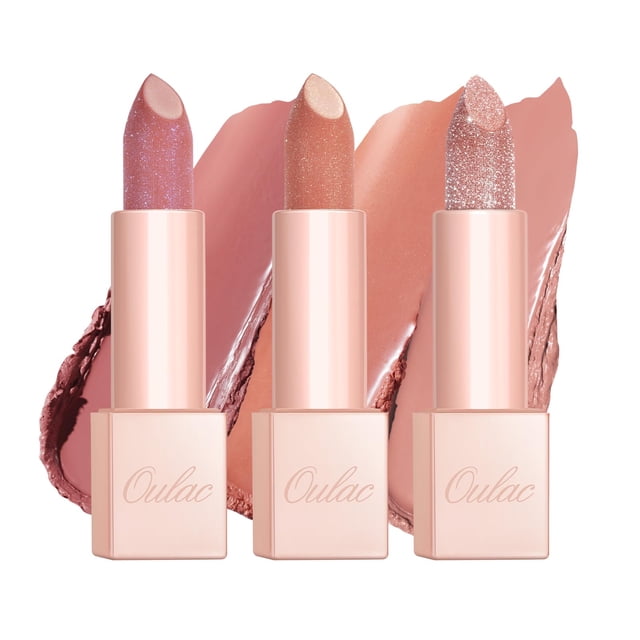 Set de pintalabios Oulac Moisture Shine Infinity, 3 unidades, con aceite de rosa de damasco