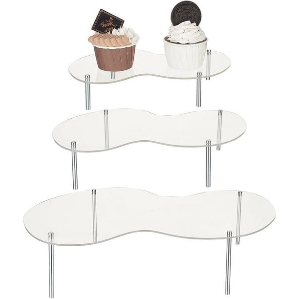Juego de 3 soportes acrílicos para pasteles, elevadores elípticos transparentes para mesa de postres, estante para cupcakes, soporte para pasteles, elevador para exhibir postres en mostrador.