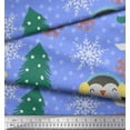 thumbnail image 3 of Soimoi Blue Georgette Viscose Fabric Christmas Tree & Penguin Cartoon Print Sewing Fabric Yard 42 Inch Wide, 3 of 3