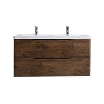 Eviva Smile 48" Rosewood Wall Mount Modern Double Sink Bathroom Vanity w/ White Integrated Top