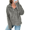 thumbnail image 6 of VBVC Women's V-Neck Pullover Tops,Fuzzy Fleece Button Sweatshirts,Ladies Lapel Collar Outerwears with Pocket,Gray,Size XL, 6 of 9