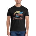 thumbnail image 5 of Visita Arrakis - Camiseta de manga corta 100 % algodón para hombre, estilo vintage desgastado, con diseño de surf, dunas y ciencia ficción, 5 of 5