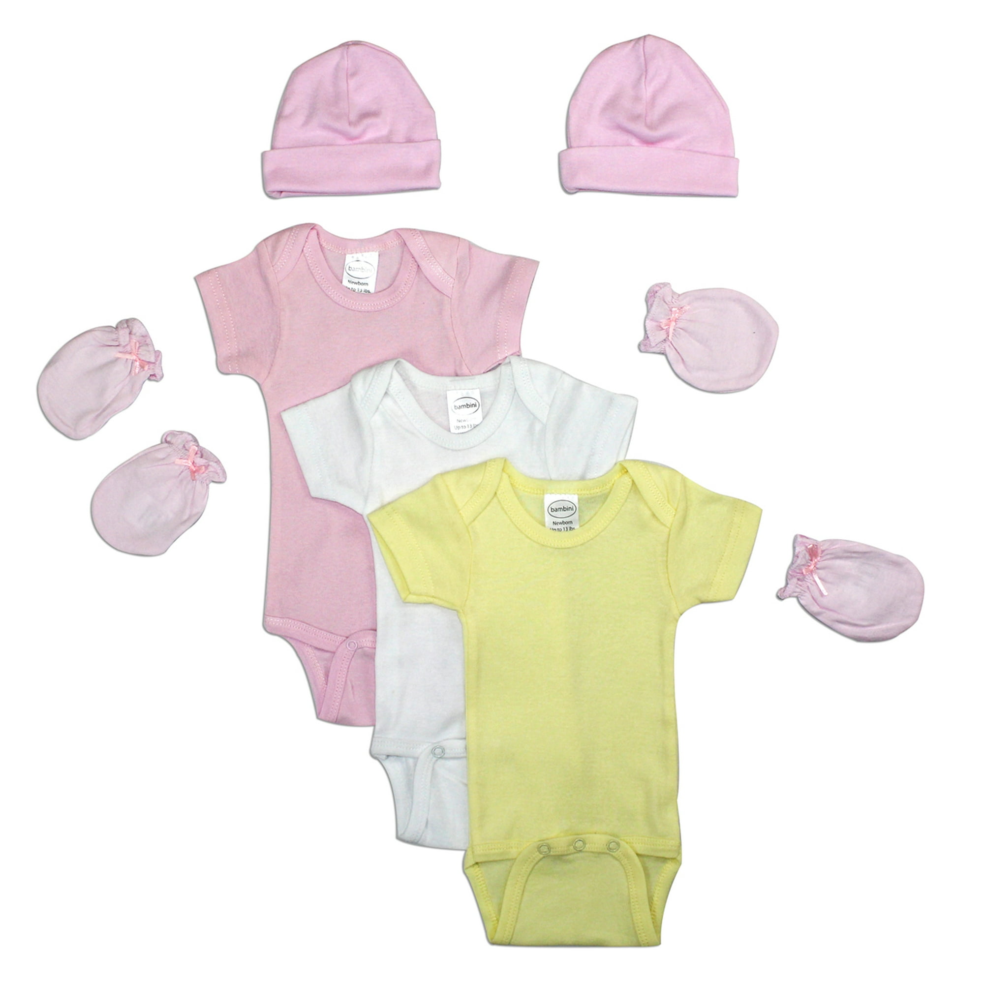 7-Piece Newborn Girls Cotton One Piece, Hats, and Gloves Gift Set