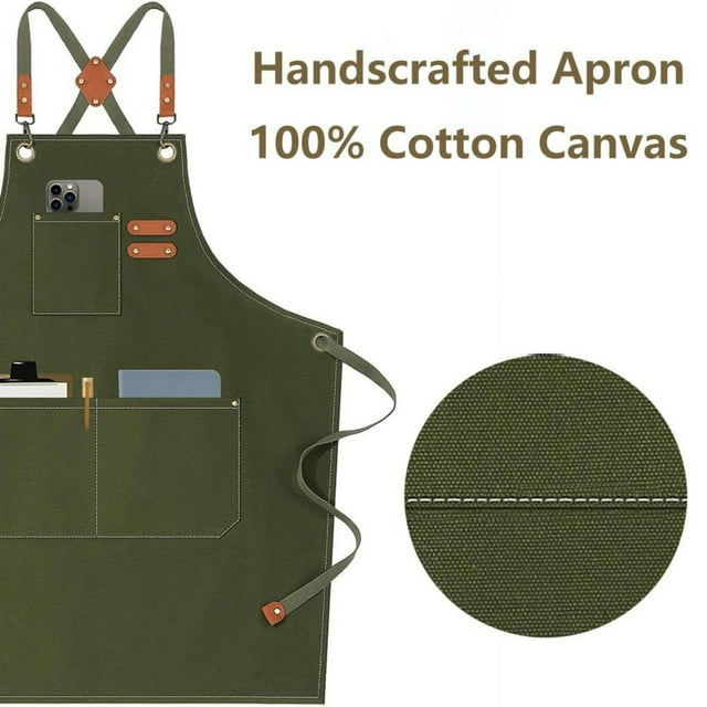 Hbdhejl Chef Aprons For Men Women With Large Pockets Canvas Back Heavy Duty Adjustable Work Apron