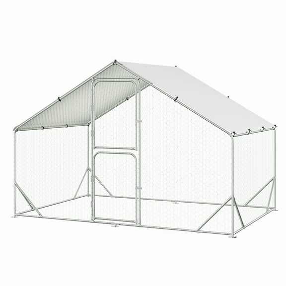 CazToi Metal Chicken Coop Run Double Door Chicken Pens Outdoor Walk-In Poultry Cage with Waterproof for Rabbit House Backyard Farm 9.8' W x 6.5' L x 6.5' H