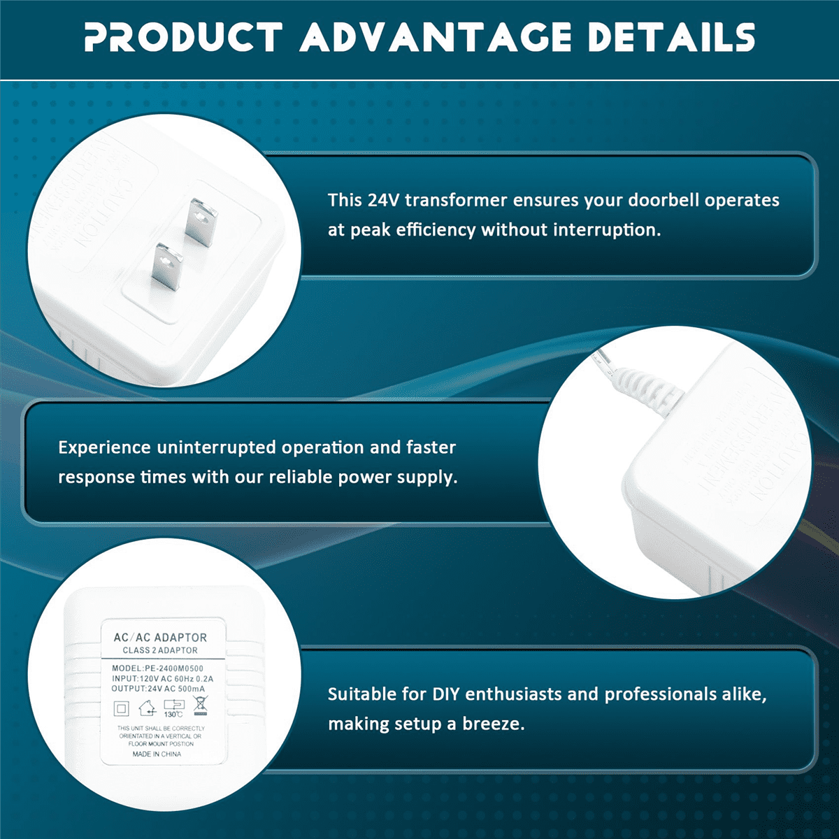 2X 24V Doorbell Transformer Adapter for Video Doorbells, Enhanced Performance & Easy Installation US PLUG,2 x Doorbell Transformer,White