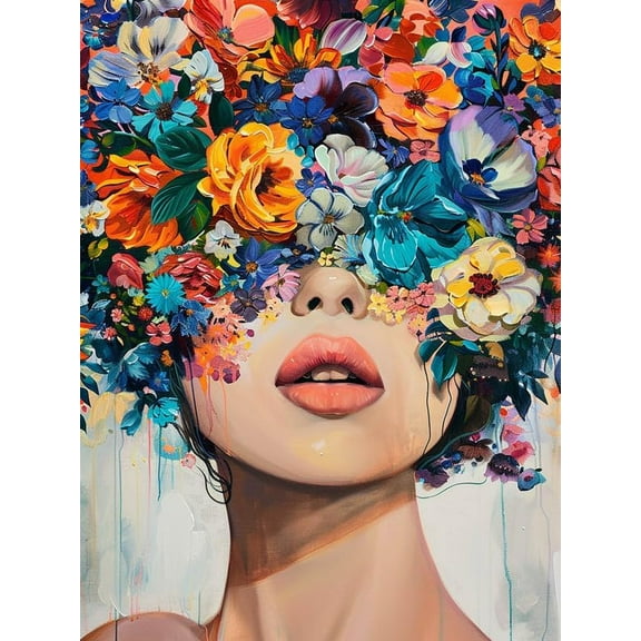 5D DIY Diamond Painting Set "Flowers, Art Lady" Round Diamond Art Crafts for Adults, Suitable for Wall Decoration, Bedroom and Home Decoration