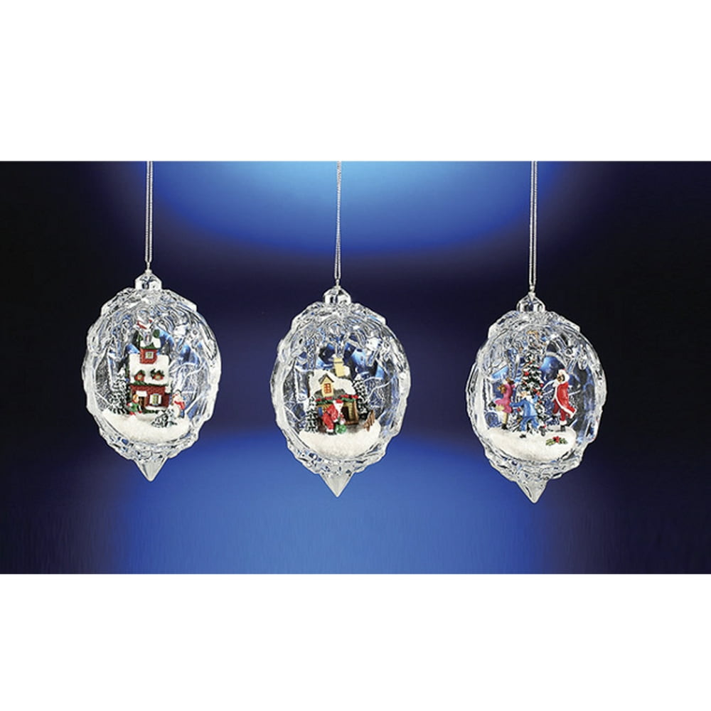 Club Pack of 12 Icy Crystal Egg Shaped Christmas Scene Ornaments 4.5