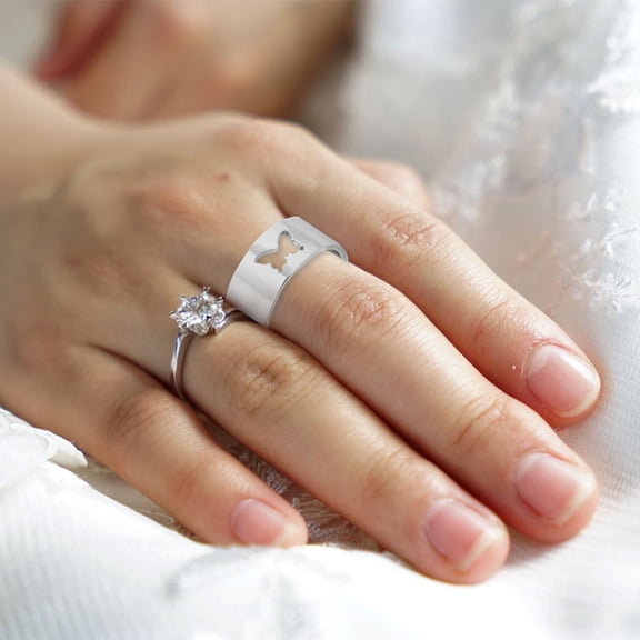 MUSEYA 2Pcs Couples Promise Rings Silver Copper Fashionable for Women Men Festivals Birthday