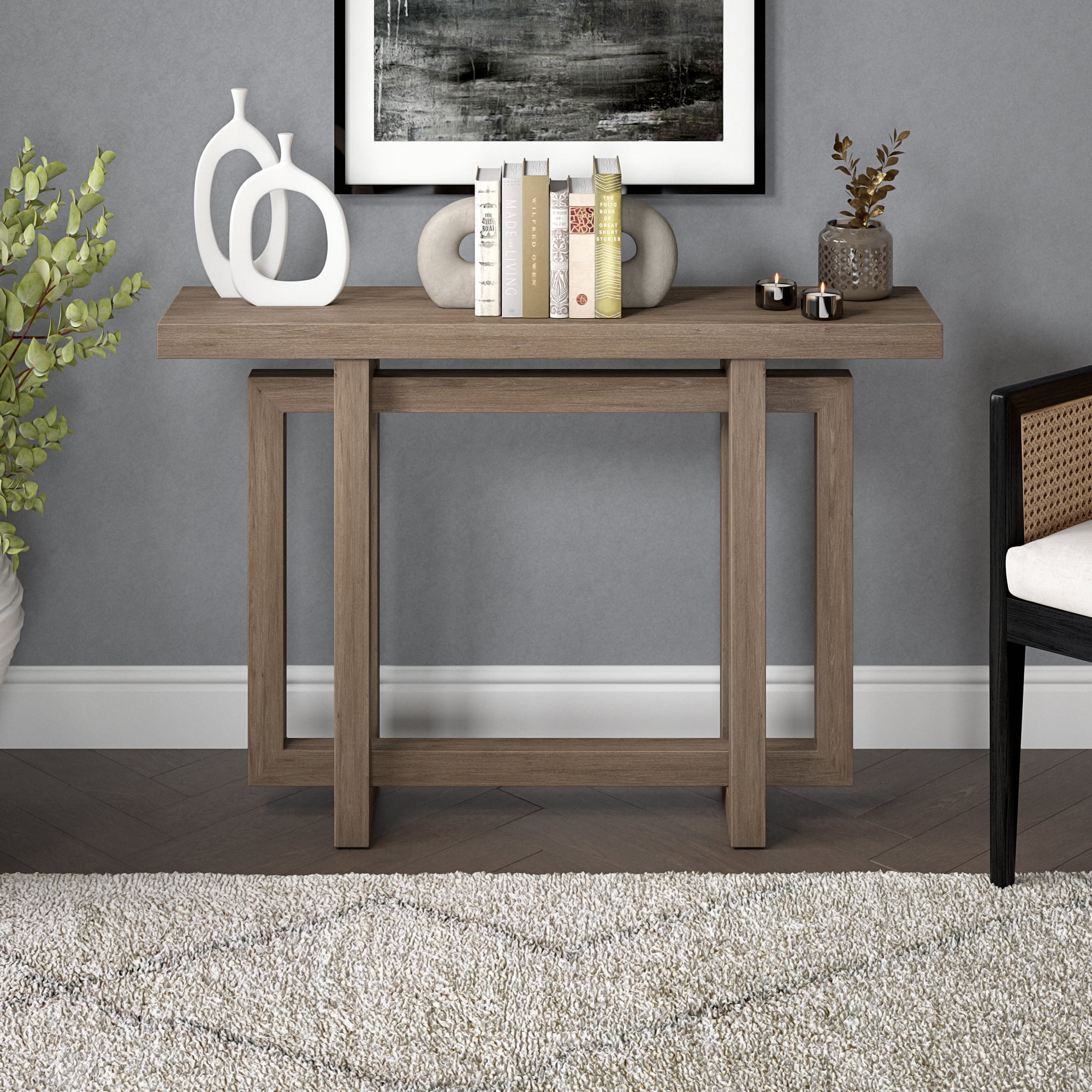 Evelyn&Zoe Modern/Contemporary 44" Wide Antiqued Gray Oak Console Table