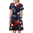 thumbnail image 1 of Fotbe Red Blue White Stars Vestido Largo de Moda para Mujer, Vestido Tipo Camiseta con Manga Corta y Estilo Casual a Rayas y Bloques de Color, 1 of 6