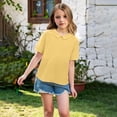 thumbnail image 2 of Ruyang Teen Girls Cotton Linen Short Sleeve Lapel Solid Baggy T Shirts Summer Lightweight Breathable Workout Tee Tops, 2 of 9