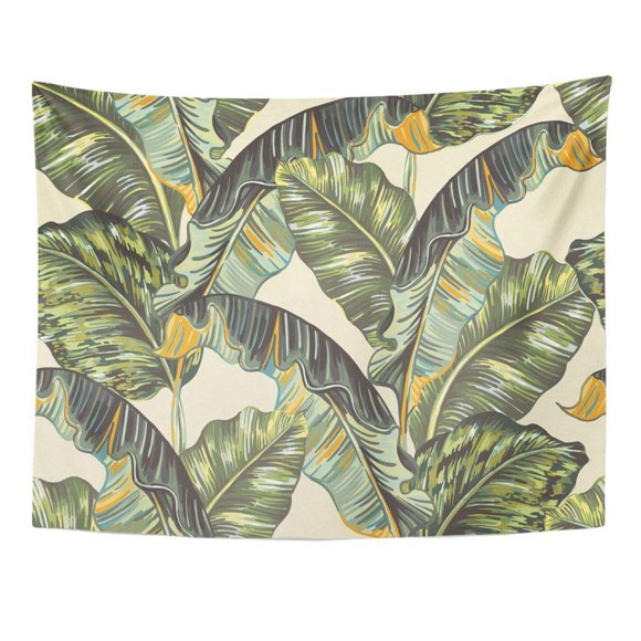 JSDART Green Banana Tropical Palm Leaves Jungle Leaf Floral Pattern Beige Vintage Wall Art Hanging Tapestry Home Decor for Living Room Bedroom Dorm 60x80 inch
