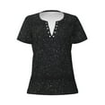 thumbnail image 2 of Uemuo Black Glitter Drawing Women's Deep V-Neck Low Cut Tops - Casual Loose Fit with Stainless Steel Loop, Soft, Breathable, Perfect for Office, Travel, and Daily Wear-Small, 2 of 5