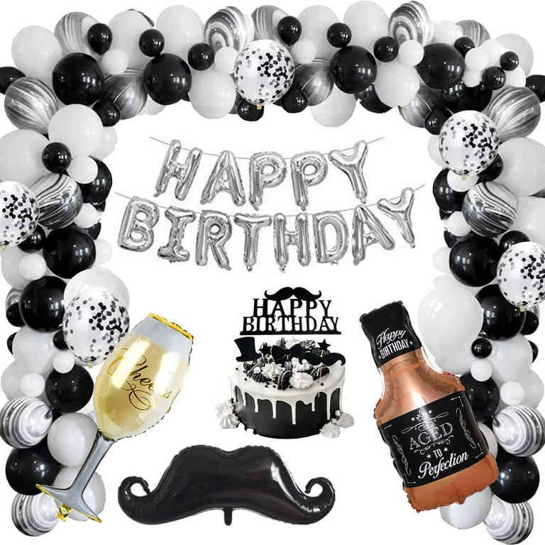YANSION Birthday Decorations for Men 47Pcs Black White Balloon Garland Kit  Set Theme Party Decors Supplies for Him Fathers Boys Women with Happy  Birthday Banner Wedding 21st 25th 30th 40th 50th 60th 