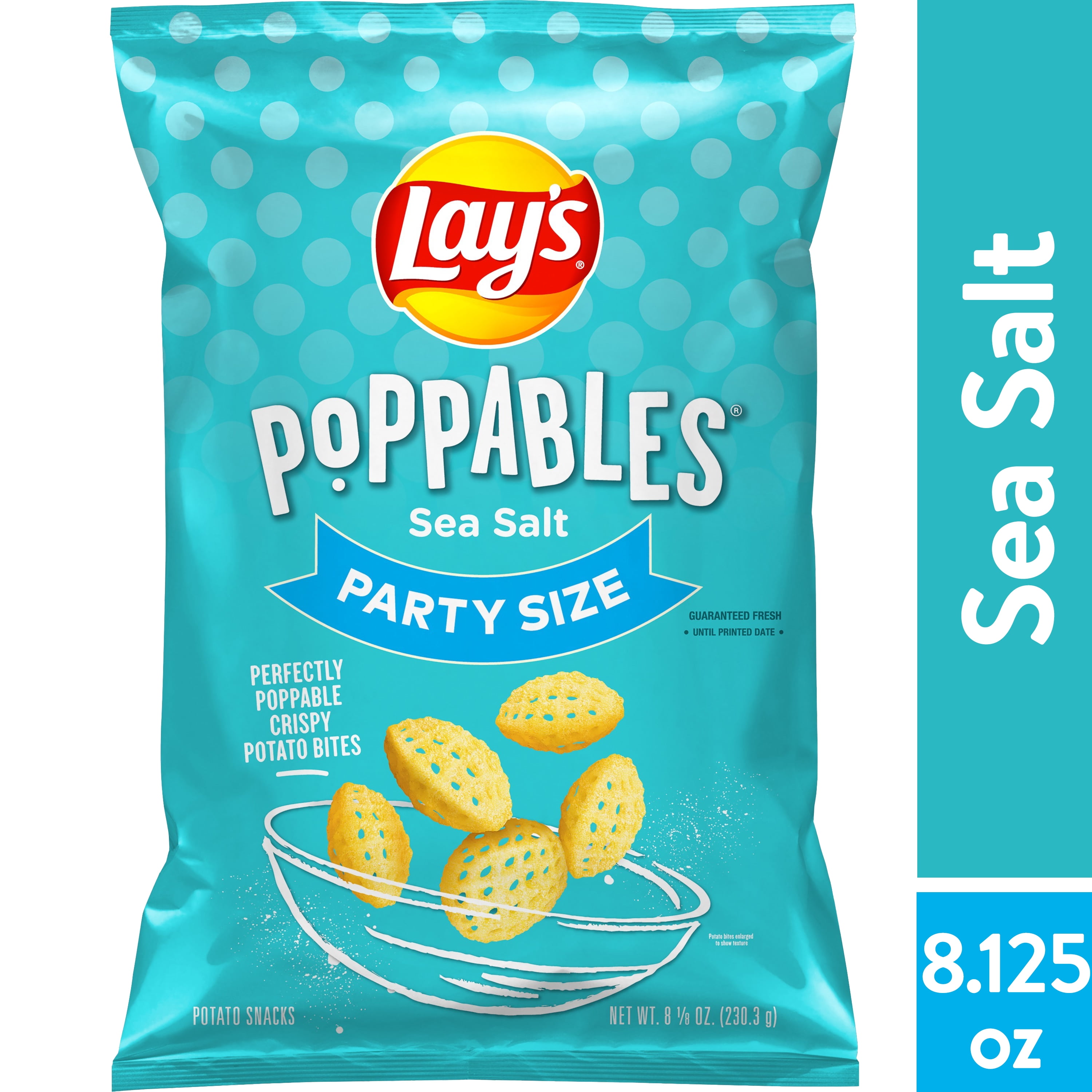 Lay's Poppables Sea Salt Potato Snacks, Party Size, 8.125 oz Bag