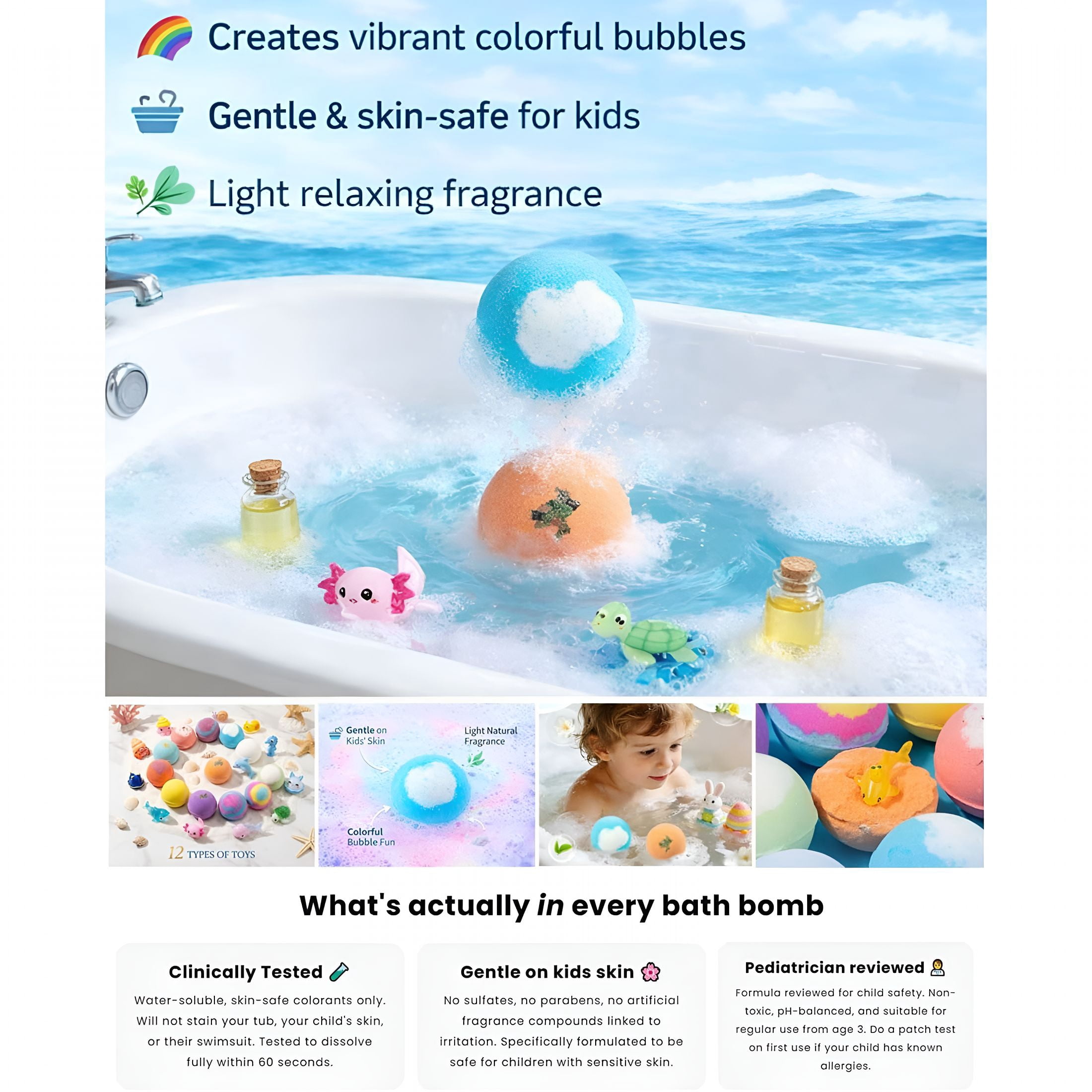 RAGUPEL Bath Bombs Gift,Splashy Rainbow Hatching Bubbly Buddies,Natural Bubble Treasure Gift Set with Mega Bubbles&Surprise Inside 12 Pcs Toys,Easter Basket Stuffer-Floral Fragrance