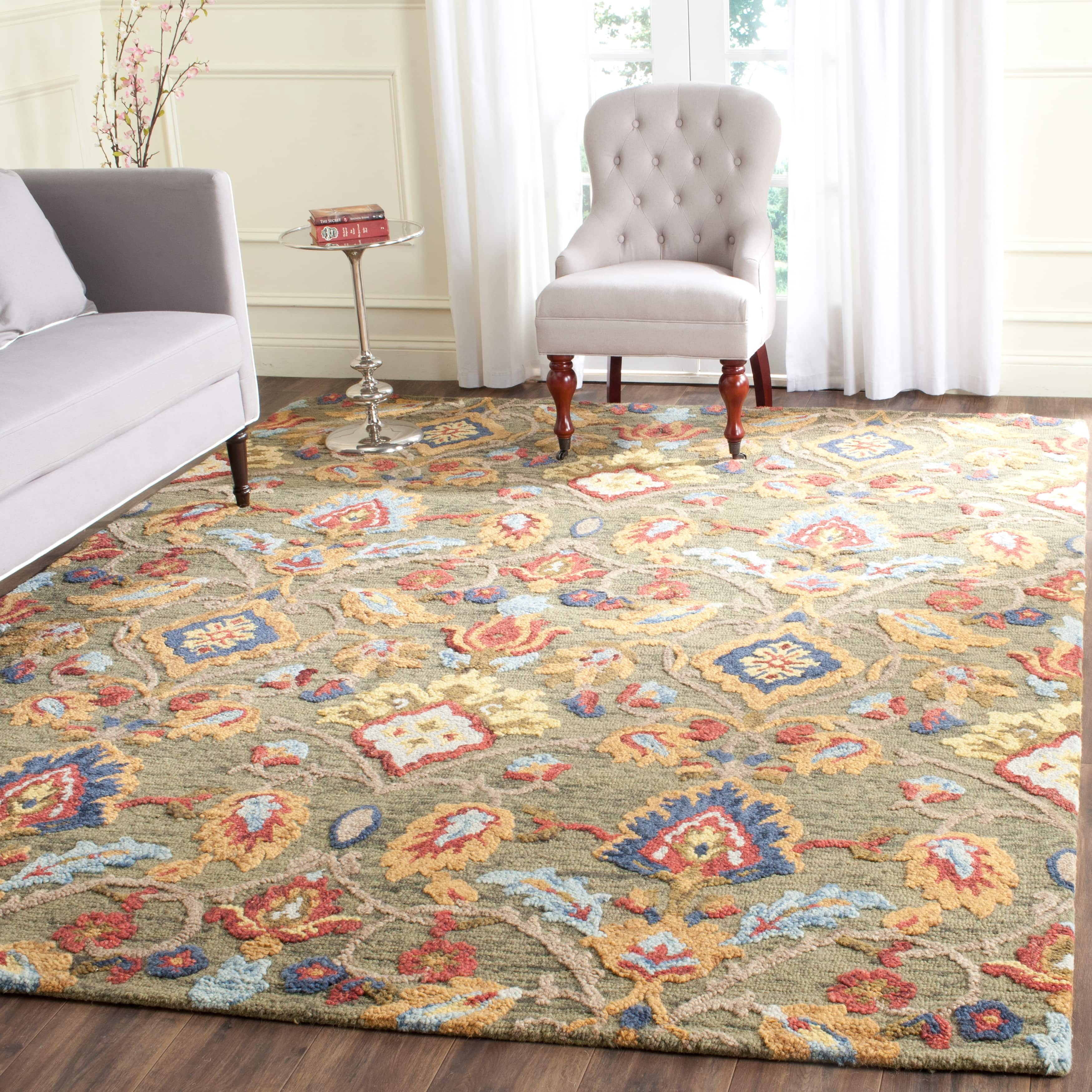 SAFAVIEH Blossom Lennon Floral Wool Area Rug, Charcoal/Multi, 11' x 15'