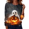 thumbnail image 3 of Craaazy Halloween Casual Tops for Women Loose Multicolor Crew Neck Long Sleeve Ghost Pumpkin Haunted House Halloween Printed Top Outdoor Shopping Blouse, 3 of 8