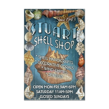 Florida Vintage Poster (Stuart, Florida - Shell Shop Vintage Sign - Lantern Press Poster (8x12 Acrylic Wall Art Gallery)