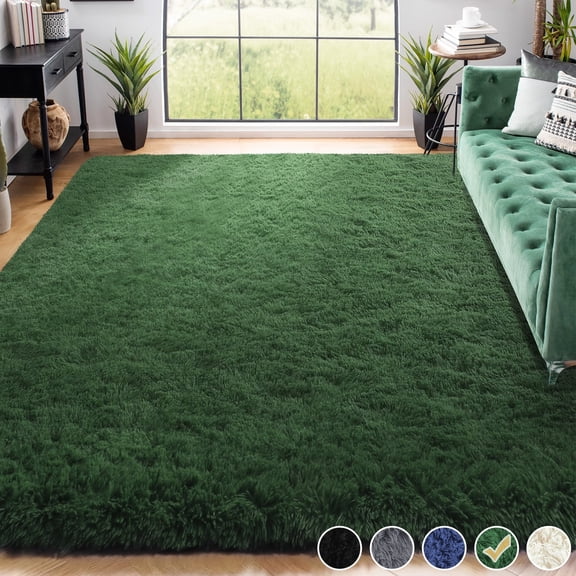 Nefoso Shag Area Rug, 7ft x 10ft Soft Fluffy Area Rugs for Living Room Bedroom Decor Carpet, Dark Green