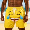 thumbnail image 2 of IWRICH Men's Board Shorts Funny Face Printed Elastic Drawstring Waist Swim Trunks Summer Casual Beach Resort Stretch Bathing Suits Yellow XL, 2 of 4