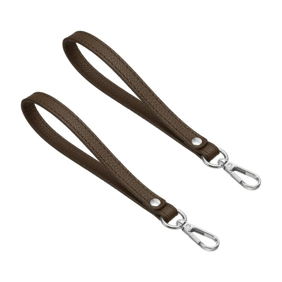 Uxcell PU Leather Keychain, 2 Pack Key Holder Keyring Strap with Metal Silver Key Ring Lock for Wallet Purse, Brown