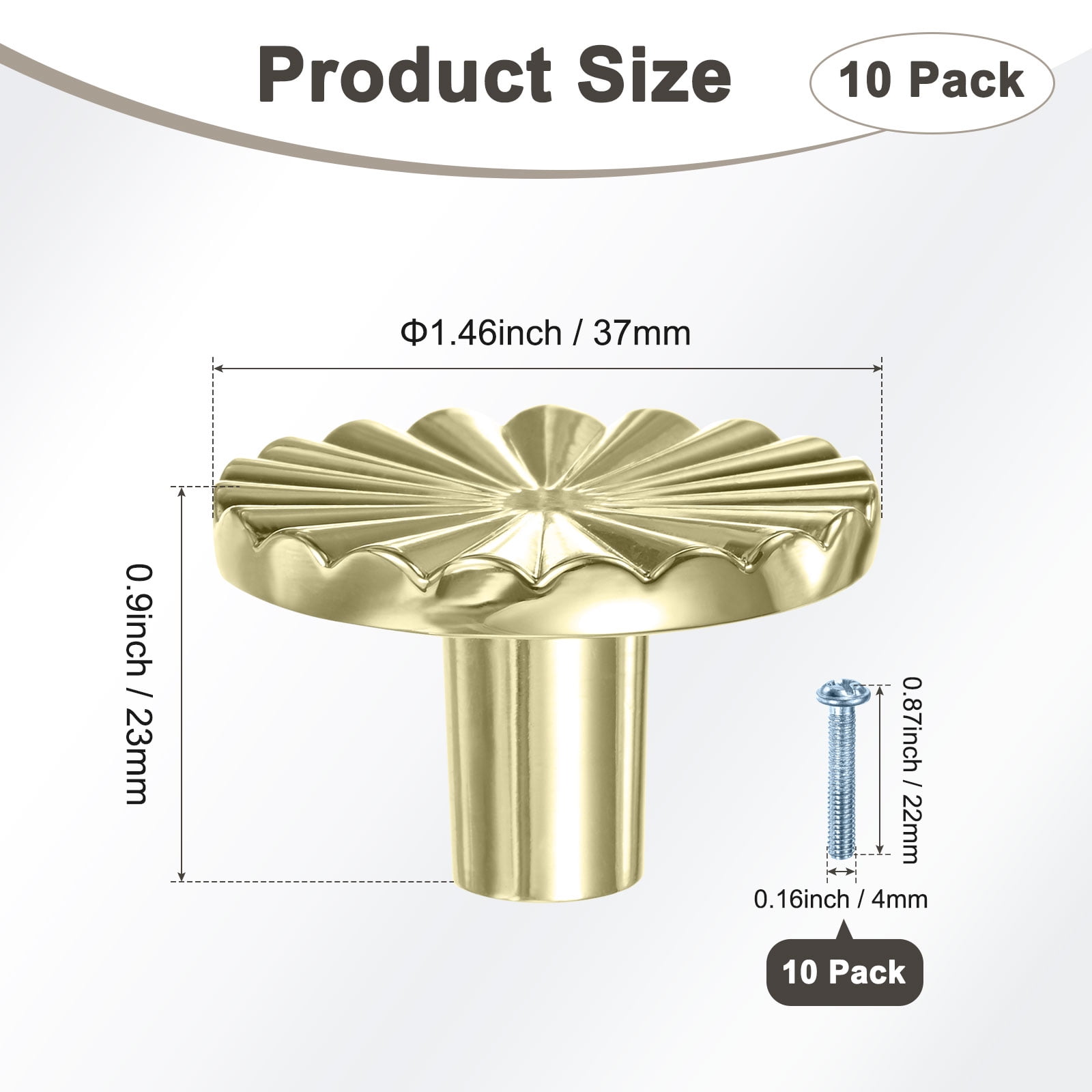 Uxcell 10-Pack Bright Gold Cabinet Knobs, 1.46" Kitchen Cabinet Pulls Zinc Alloy Round Cupboard Drawers Hardware