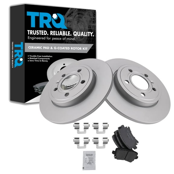 TRQ Rear Brake Pad & Rotor Kit Brake Pads Brake Rotor Ceramic Premium G-Coated Fits Select 2006-2009 Audi A4 A4 Quattro
