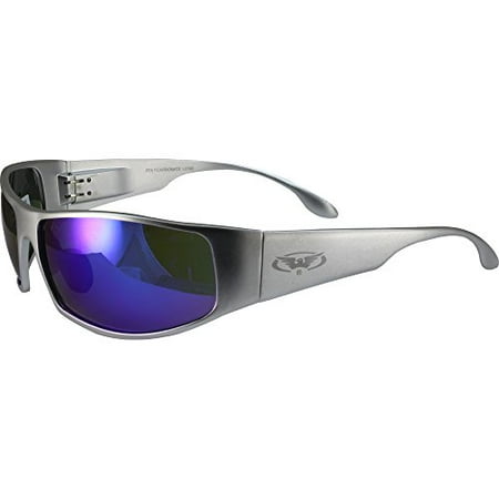 Global Vision BAD-ASS 1 Sport Motorcycle Sunglasses Silver GT Blue