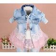 thumbnail image 4 of Peacolate Toddler Girls 3-Piece Denim Clothing Set - T-Shirt, Denim Jacket, and Jeans, Pink, 6-12M, 4 of 8