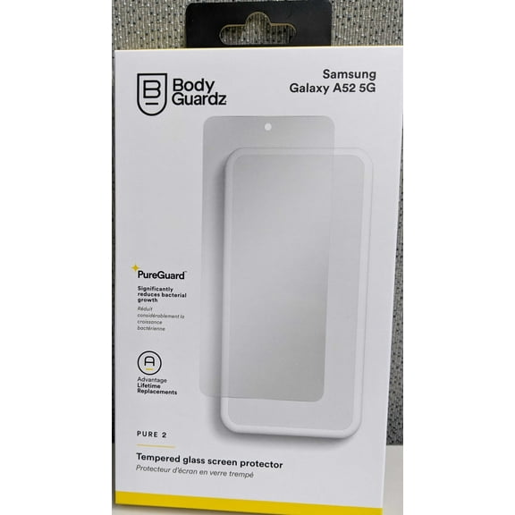 BodyGuardz Pure 2 Antimicrobial Tempered Glass Screen Protector - Samsung Galaxy A52 5G